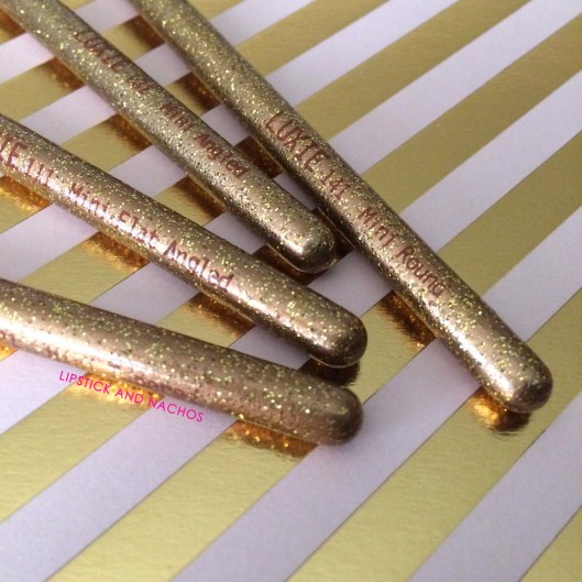 Boxycharm Goal Digger Luxie Gold Glitter Brushes 2 Lipstick and Nachos